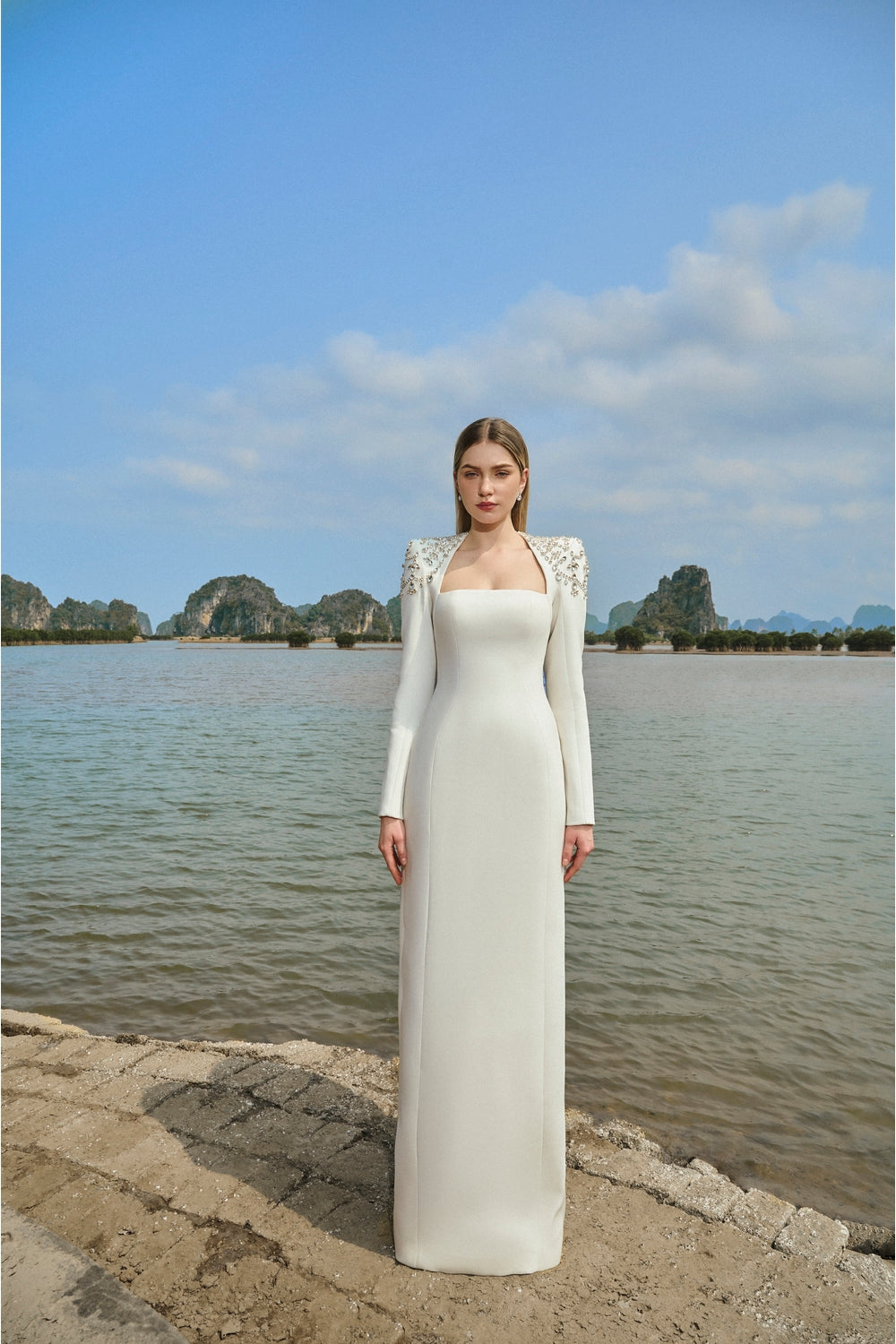 Long Sleeve Queen Anne Neckline Dress